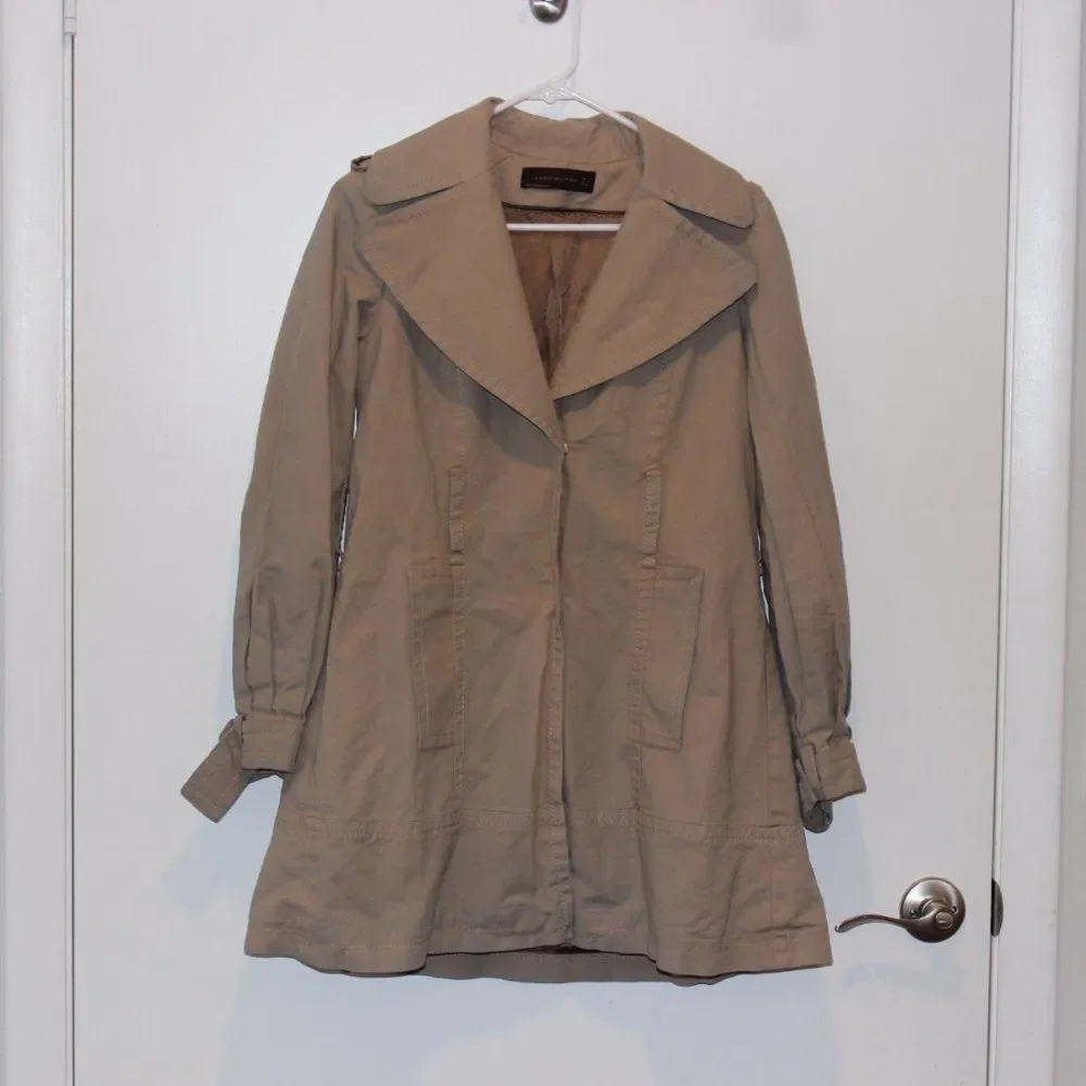 Zara Tan Collared Casual Trench Coat Women Size S